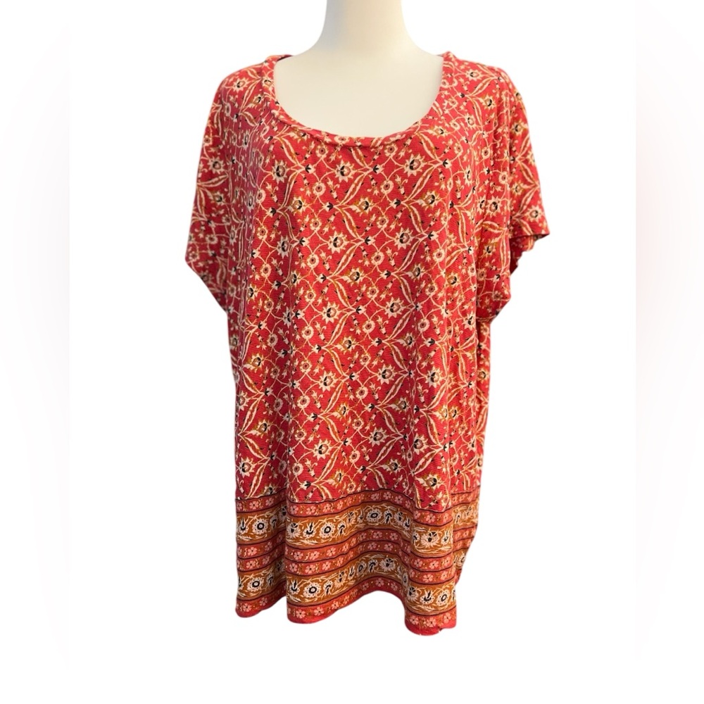 Lucky Brand Ladies Soft Blouse. Size 3X, Cotton, Viscose and Linen. Short Sleeve